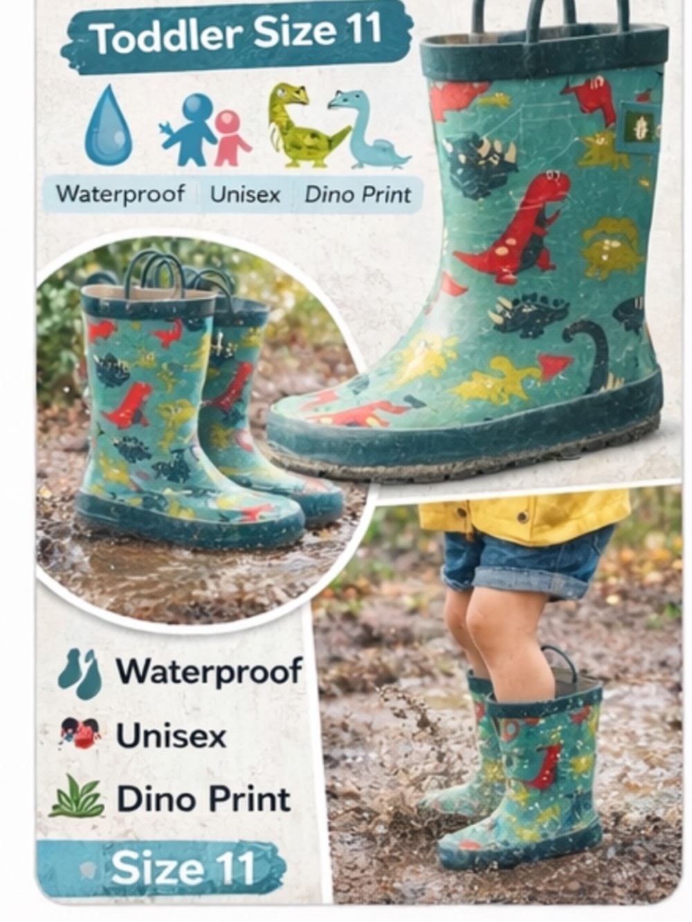 Oakiwear Rain Boots Toddler Size 11 Waterproof Kids Outdoor Mud Boots